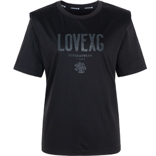 xg雪歌黑色印花T恤女短袖2024夏季新款休闲套头上衣XJ201034A790