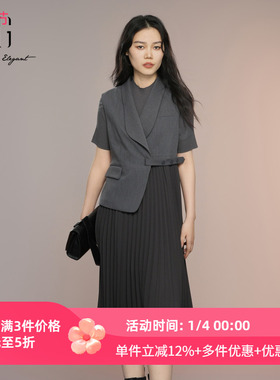 XG/雪歌25年秋季新款假两件百褶裙摆连衣裙女中长裙XK304004A383