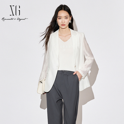 XG雪歌轻薄天丝西装外套女2025秋新款微透一粒扣上衣XK307007A151