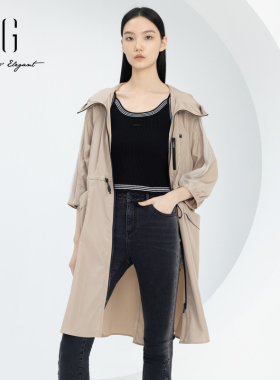xg雪歌经典卡其色风衣外套女2024春新款中长休闲上衣XJ108018A673