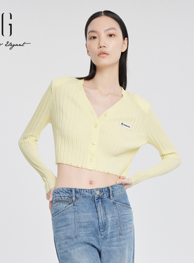xg雪歌减龄V领长袖针织衫女24夏新款超短款开衫上衣XJ211006A130