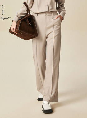 xg雪歌通勤羊毛休闲裤女秋冬2024新款百搭高腰直筒裤XJ402075A473