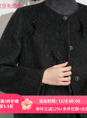 XG/雪歌25年冬季新款百搭单排扣圆领短款毛呢外套女XL407625A883