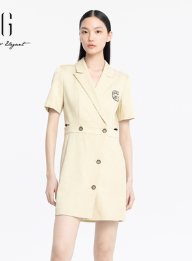 xg雪歌正品通勤西装领连衣裙女2024夏季新款休闲短裙XJ204015A391