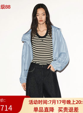 XG雪歌浅蓝色大翻领长袖短外套2026秋季新款休闲女装XL307007A220