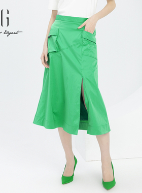 xg雪歌正品高腰半身裙女包臀2024春季新款开叉中长裙XJ103021A441