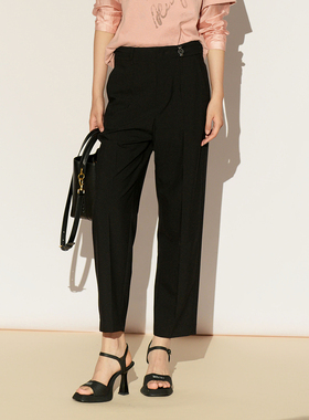 XG/雪歌26春新款黑色九分直筒裤女显瘦高腰休闲西裤XL102001A390