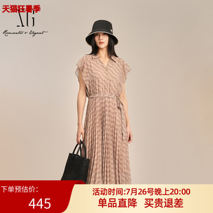 XG雪歌短袖衬衫连衣裙2025夏季新款满版印花百褶裙女XK204019B797