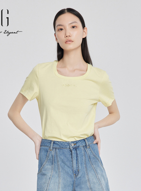 xg雪歌正品简约T恤女短袖2024夏季新款圆领休闲上衣XJ201015A330