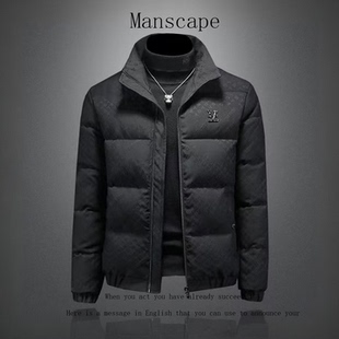 轻奢男士新潮短款立领加厚修身高级感提花羽绒服90绒保暖冬季外套