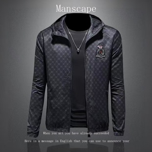 轻奢美式高端潮牌连帽印花夹克男士潮流休闲时尚上衣男款薄款外套