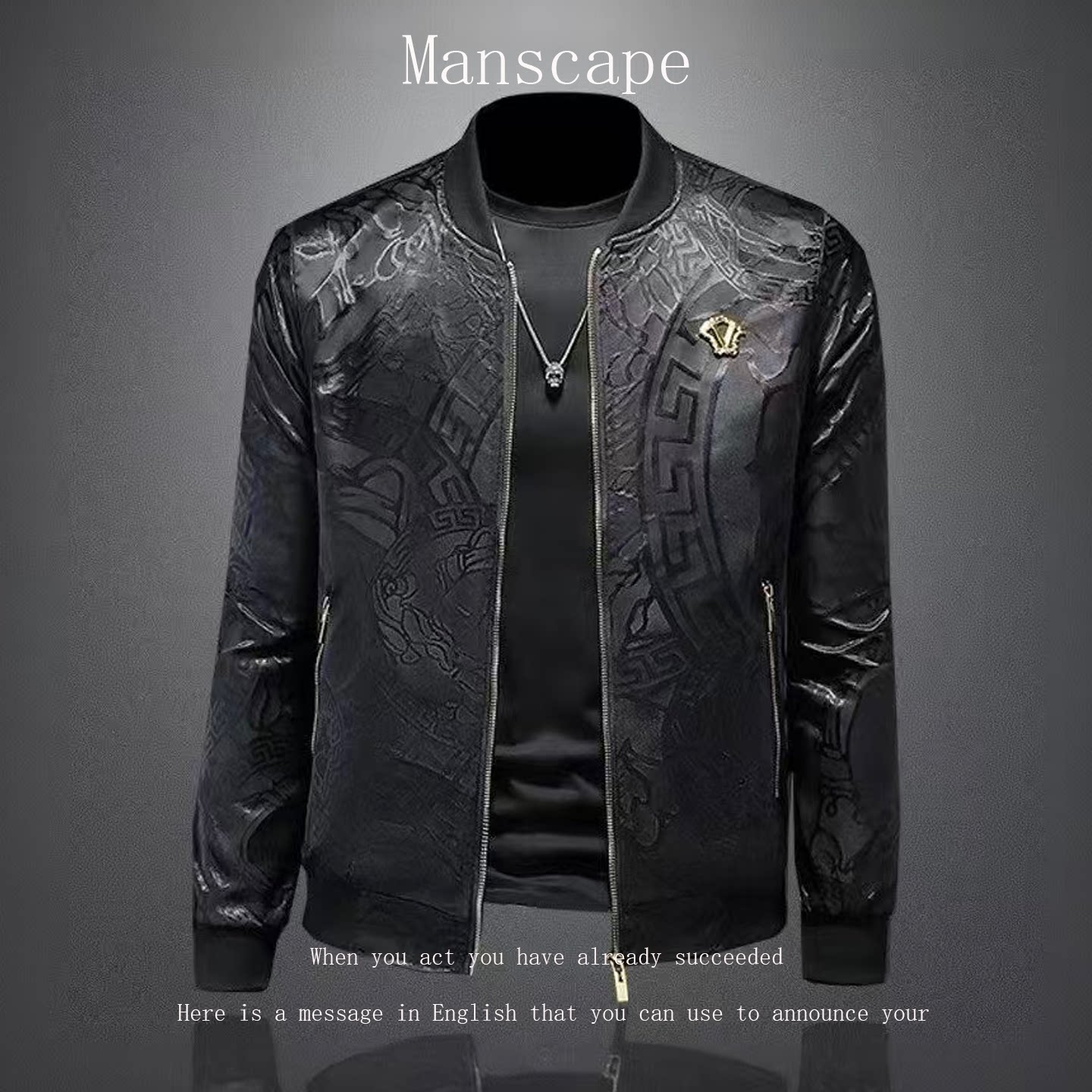 轻奢男士夹克棒球服个性花纹流行网红品质薄款开衫上衣秋装潮外套