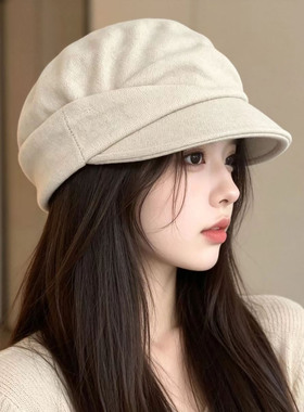 韩系褶皱贝雷帽子女款2026新款时尚洋气冬百搭大头围鸭舌帽显脸小