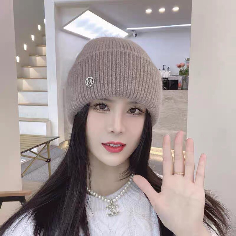 帽子女冬季兔毛时尚显脸小毛线帽保暖休闲小头围针织帽百搭冷帽潮