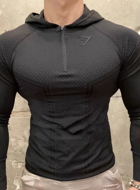 gymshark onyx3.0 超级英雄修身运动拉链长袖T恤男士秋季新款上衣