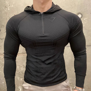 gymshark onyx3.0 超级英雄修身运动拉链长袖T恤男士秋季新款上衣