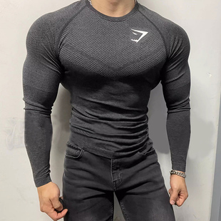 GYMSHARK鲨鱼运动健身长袖t恤高弹速干上衣男夏季跑步骑行训练服