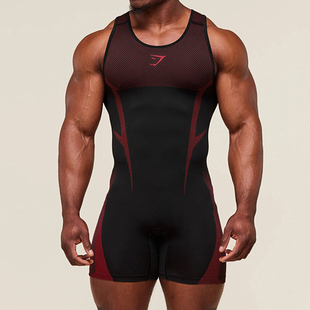 Gymshark鲨鱼背心平角短裤连体泳衣男夏季新款修身运动健身训练服