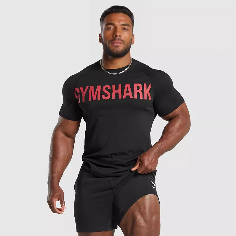 美式gymshark鲨鱼健身运动短袖t恤男士夏季透气速干修身显瘦上衣