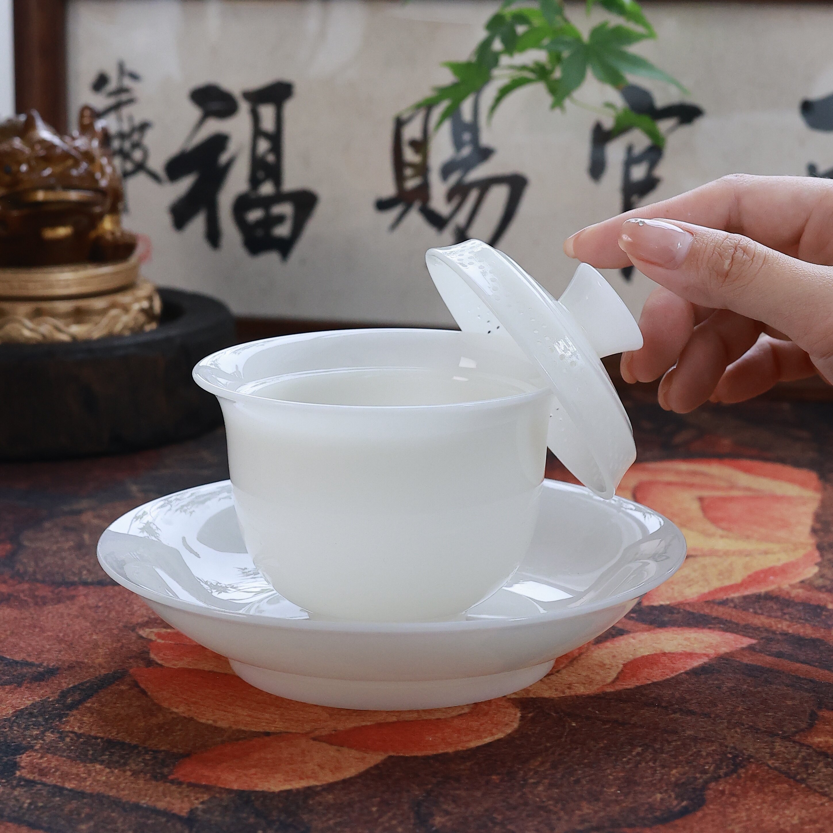 世俗器360°带过滤大容量德化白瓷悬停防烫三才盖碗茶具网红茶器