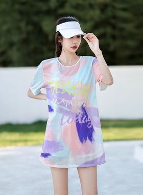 2023泳衣女新款分体保守罩衫速干透气大码遮肉运动显瘦三件套泳装