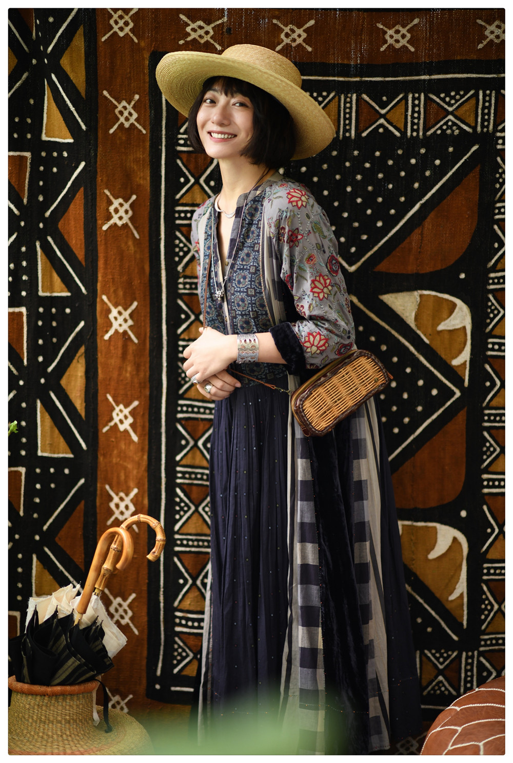 vrisa【秋之气息】佛晓.印度高档手工纺织纯棉刺绣长袖丝绒连衣裙