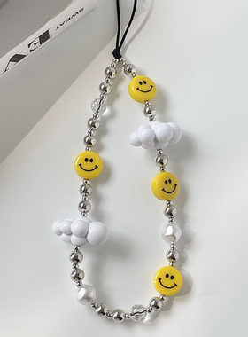 Novi欧美ins博主stringting白云系列黄色可爱笑脸短款手机挂链绳