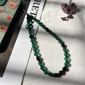 日韩风明星ins同款 打卡墨绿色水晶手机链包包挂链女生手腕挂绳