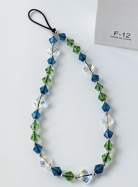Novi小众品牌stringting同款幸运四叶草菱形水晶撞色手工手机链条