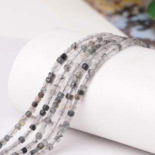 天然黑发晶2mm方糖圆切立方块面散珠硬抛切面四方形diy半成品饰品