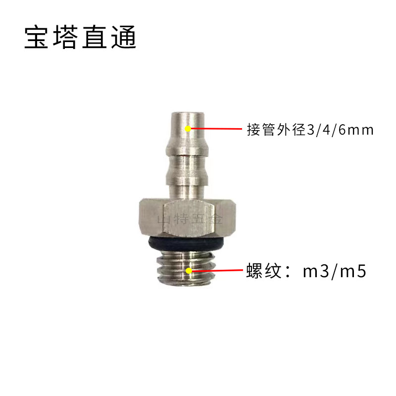 SMC型气动迷你微型宝塔直通弯头4/6-M3/M5万向三通气软管气嘴接头