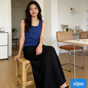 美利奴羊毛女士中长款 百搭半松紧腰垂感显瘦蓬蓬裙伞裙女