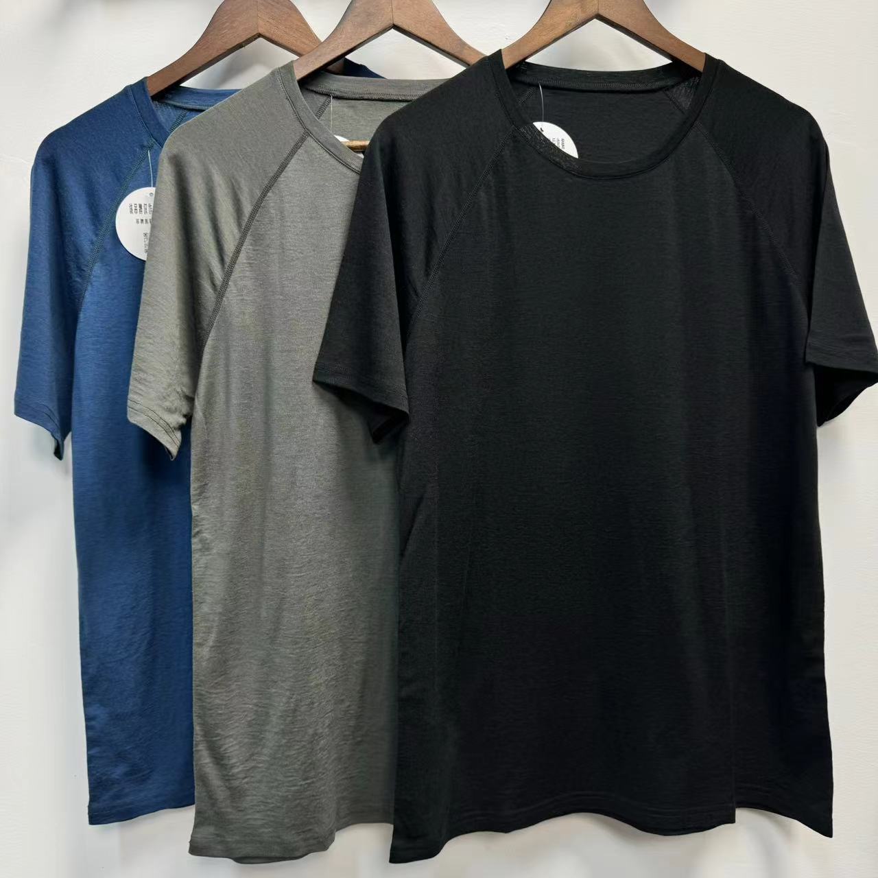 16.5μm美丽奴全羊毛成人夏季短袖运动速干衣男休闲纯色T恤