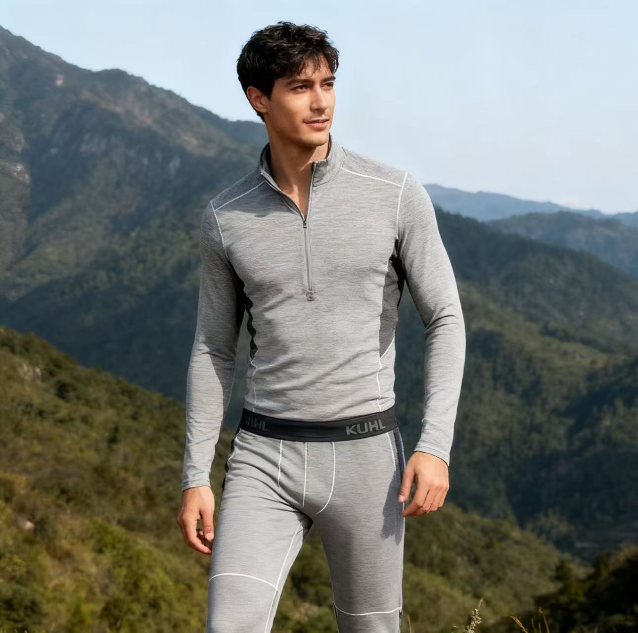 16.5um美利奴羊毛男士半高领拉链衫户外上衣露指护手户外速干衣