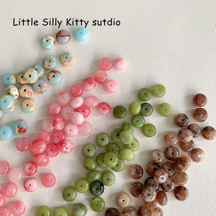 天然石算盘珠散珠桃花坞中国玉寿山石diy串珠手链项链珠子配件