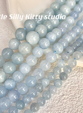 【海蓝宝】天然石散珠冰透蓝色系水晶diy串珠项链手链饰品配件