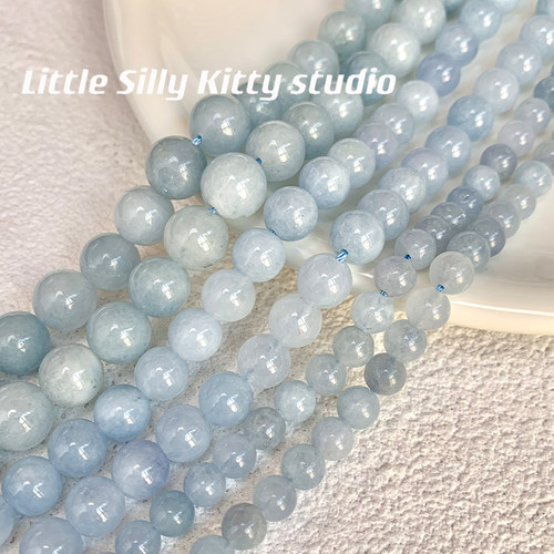 【海蓝宝】天然石散珠冰透蓝色系水晶diy串珠项链手链饰品配件