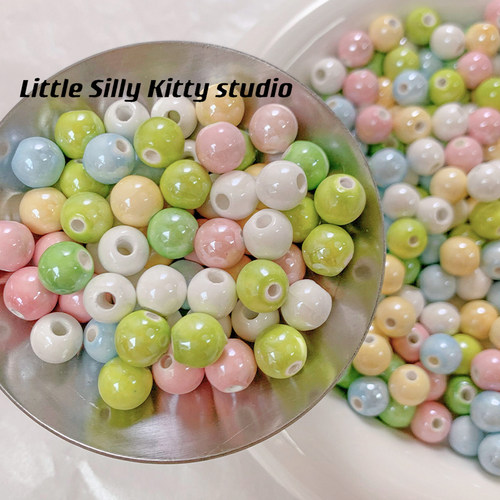 陶瓷小清新彩色圆珠diy串珠材料