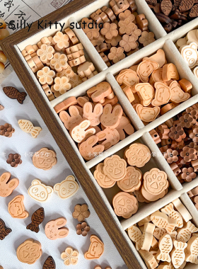 可爱兔子梅花小鱼熊猫通孔木头散珠diy串珠手链挂件饰品配件材料