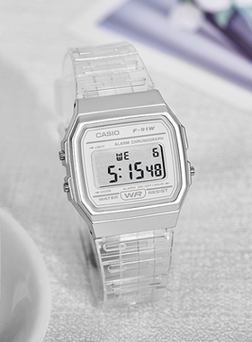 Casio卡西欧学生小方块电子表儿童透明果冻男女手表f91w 海外直邮