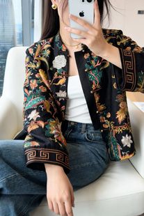 国风短款 百搭圆领刺绣新中式 外套女 时尚 2025秋冬新款