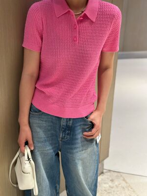 RIBBE新款Polo领绞花设计简约气质糖果色 甜甜的感觉少女感满满