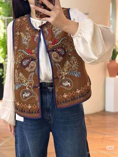 设计师品牌2025秋冬新款 百搭圆领刺绣马甲女 时尚