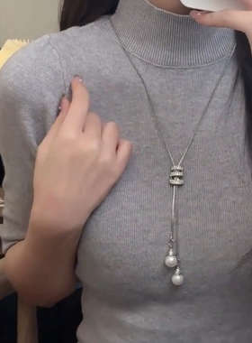 百搭可调节珍珠流苏毛衣链