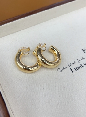 【塞纳河】简约粗线条素圈光面耳环个性独特欧美无耳洞耳圈免打孔