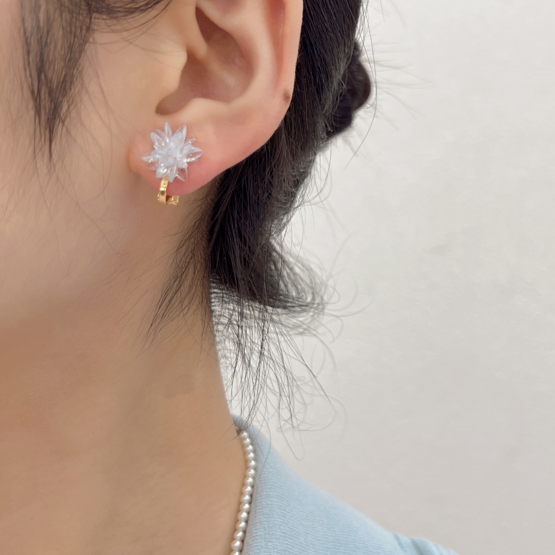 甜美氣質銀白色冰凌花無耳洞耳夾