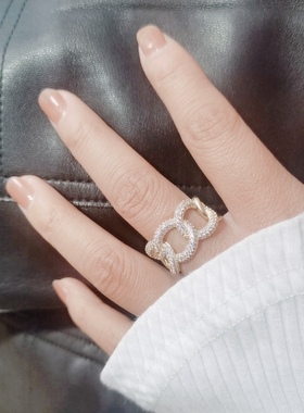 微镶锆石圆圈交叉ins开口戒指