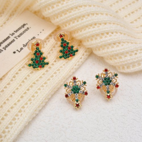 轻奢彩色水钻雪花无耳洞耳夹