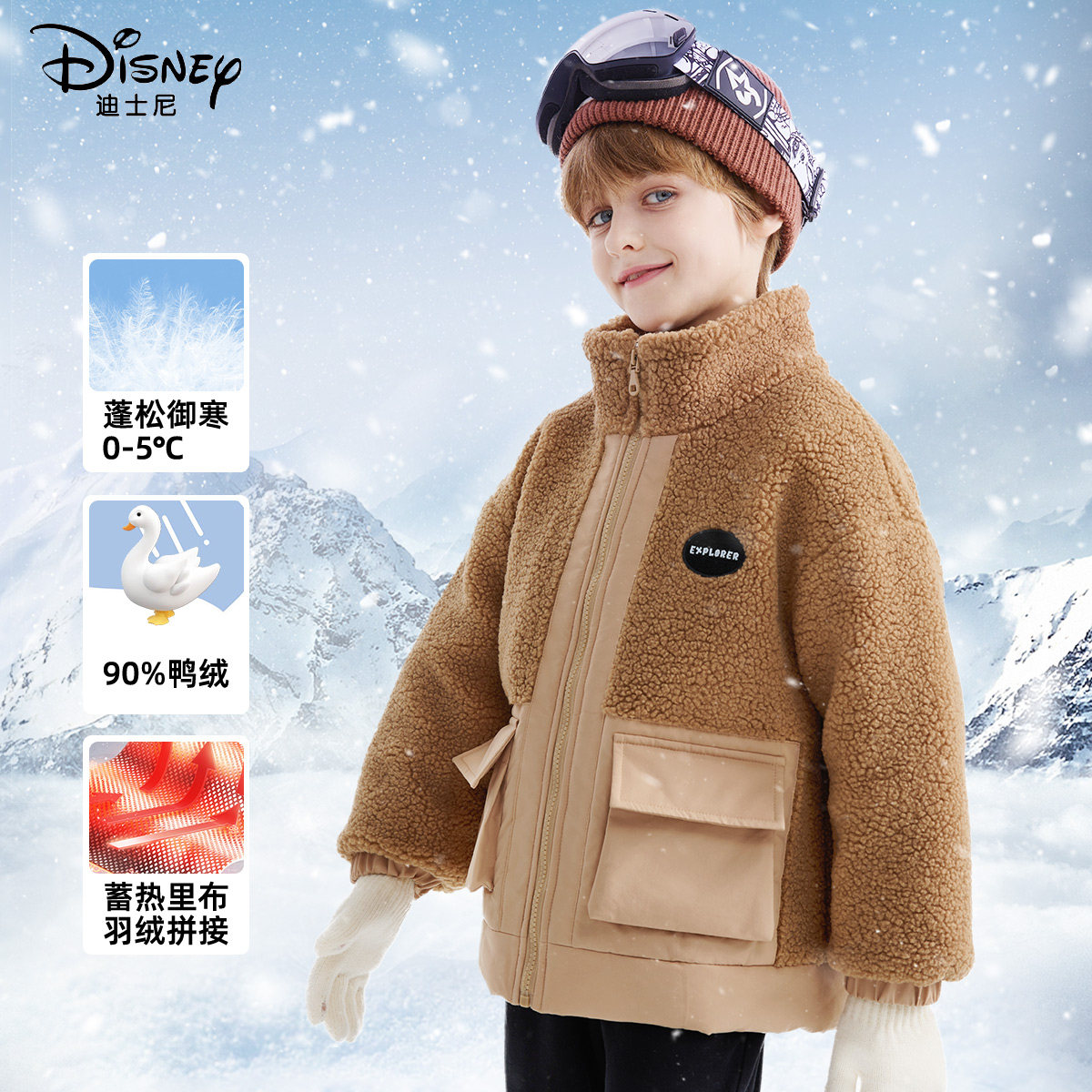 迪士尼男童羽绒服冬季2025新款加绒加厚毛毛衣中大童儿童冬装外套