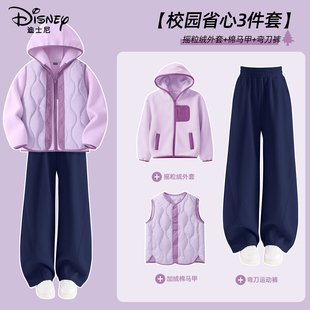 迪士尼女童冬套装2025新冬季大童女孩裤子加绒衣服儿童冬装厚外套